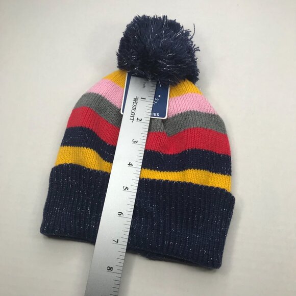 Winter Essentials Girls One Size Multicolor Stripe Knit Beanie with Pom New - Picture 10 of 11